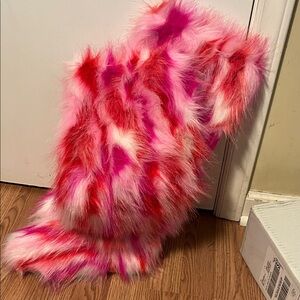 Vibrant Pink and Red Faux Fur boots
